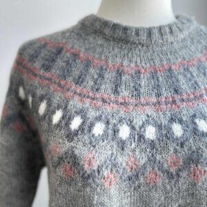 Cotton Country Soft Heather Grey Fair Isle Soft Mohair Blend Sweater – US S